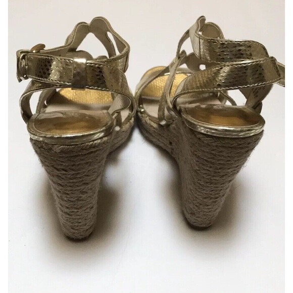 Michael Kors Palm Beach Gold Leather Snake Print Metallic Espadrille Wedge 9.5 - Picture 6 of 10